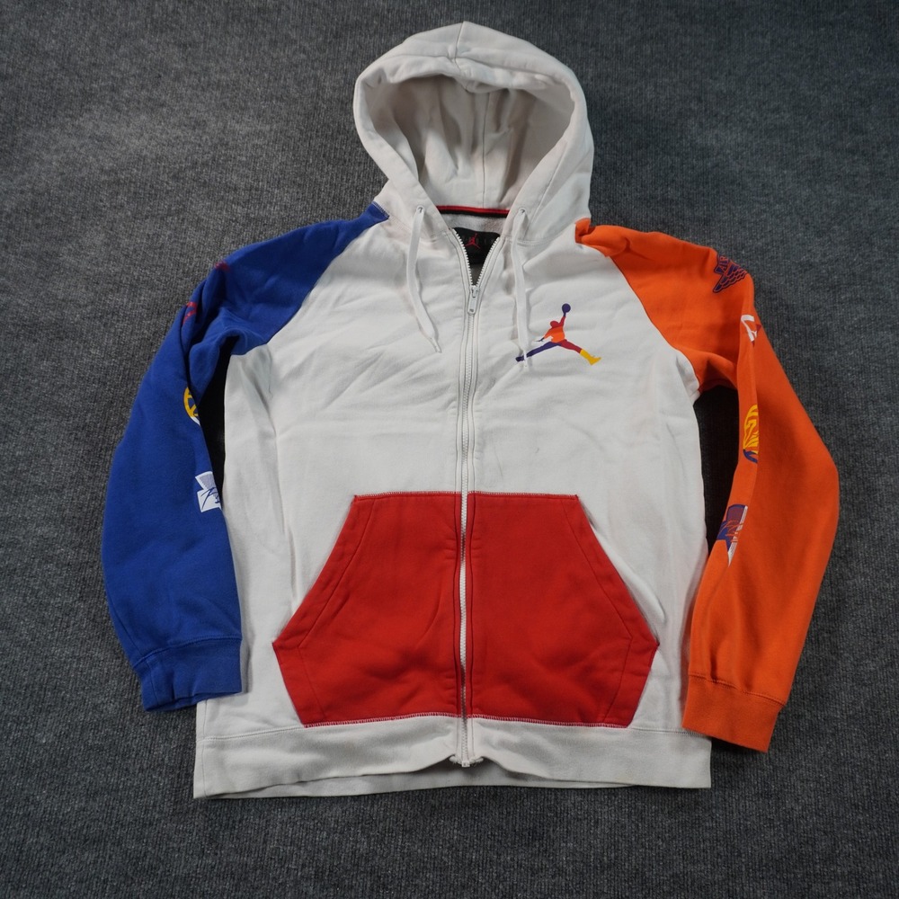 Jordan Full Zip Hoodie Mens Large White Colorblock Graphic Jumpman Basketball